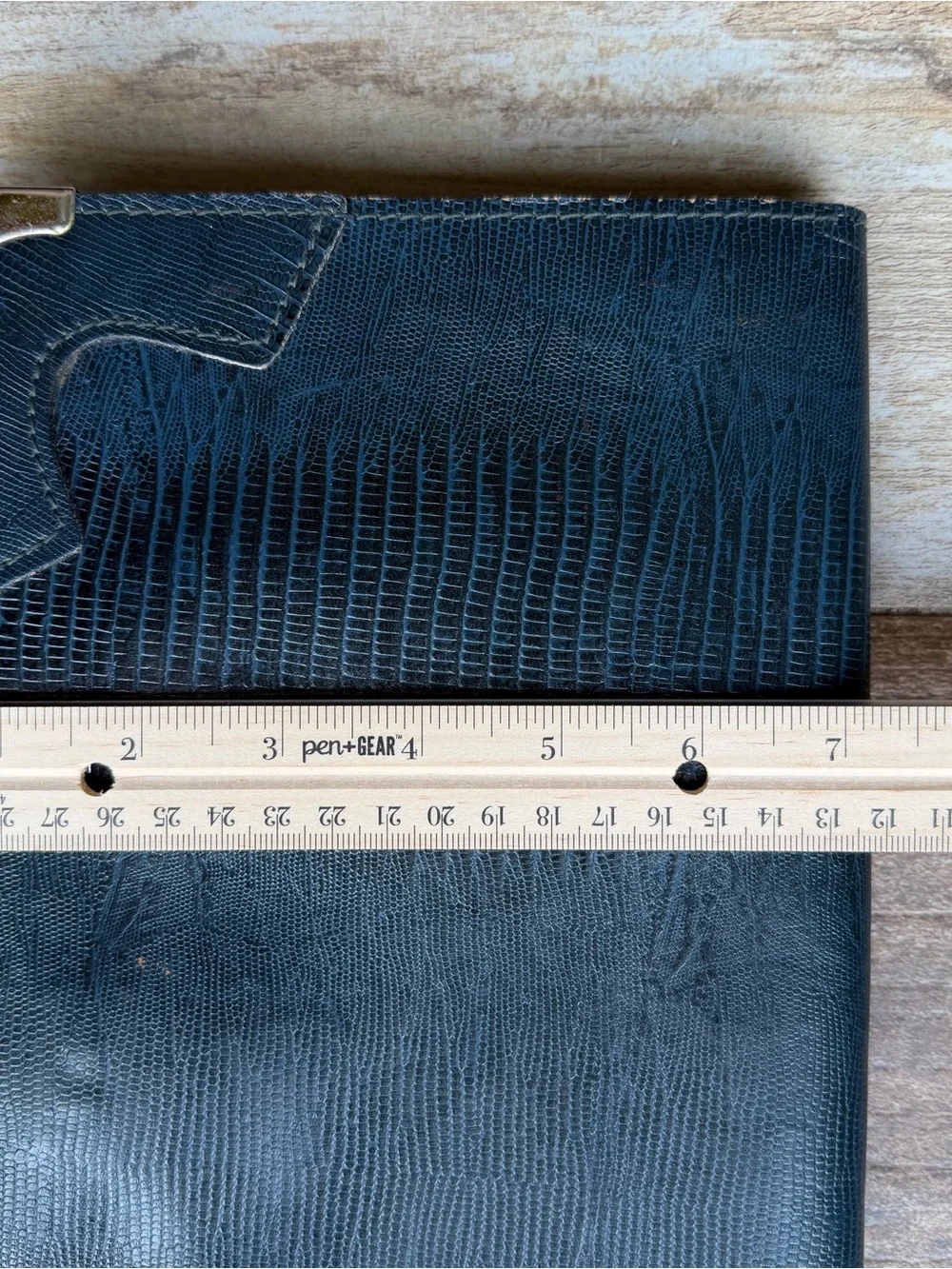Vintage Western Navy Suede-Lined Navy Lizard-Embossed Leather Clutch Purse